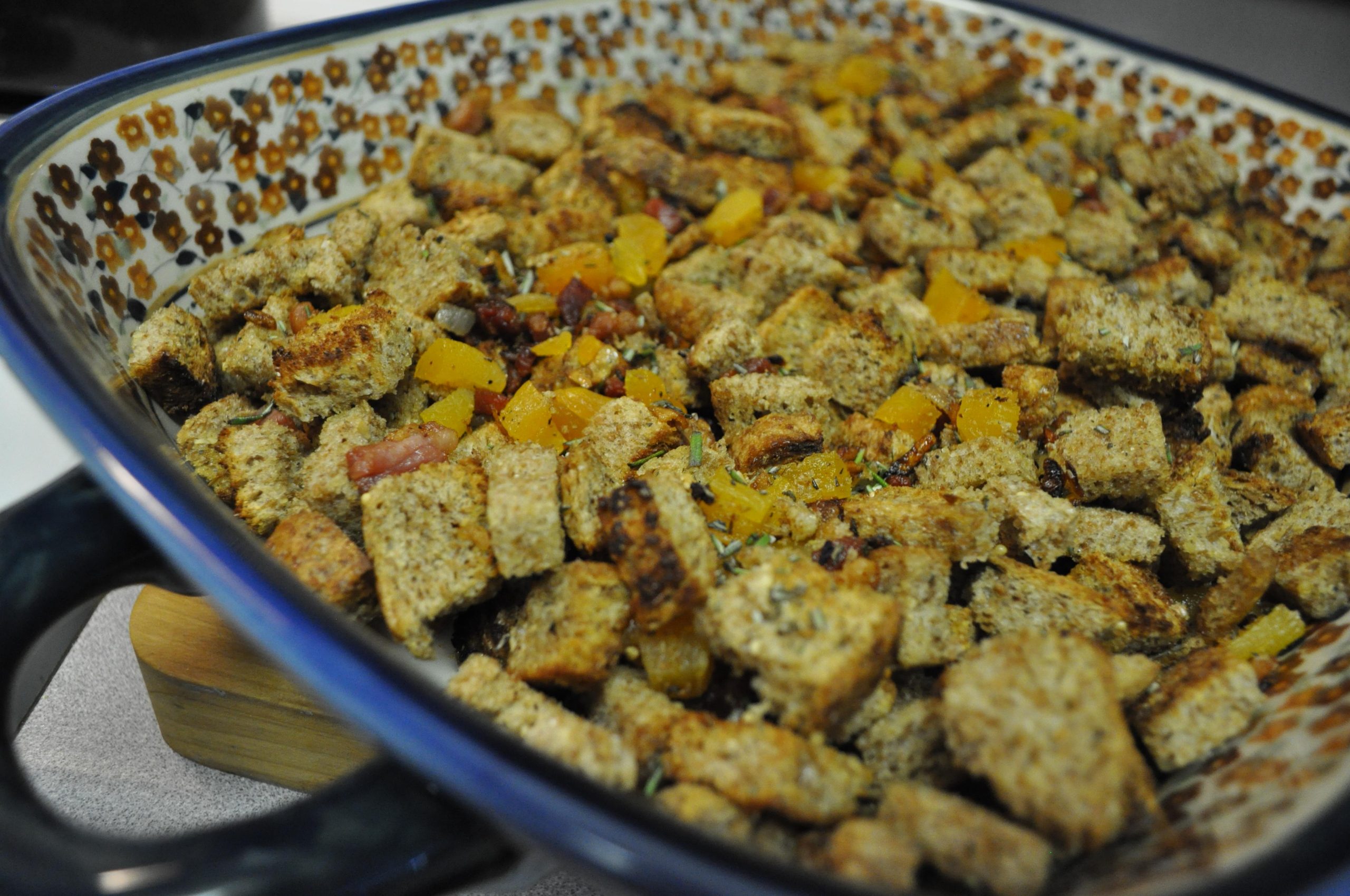 Pancetta Apricot Stuffing with a Brandy Pecan Glaze