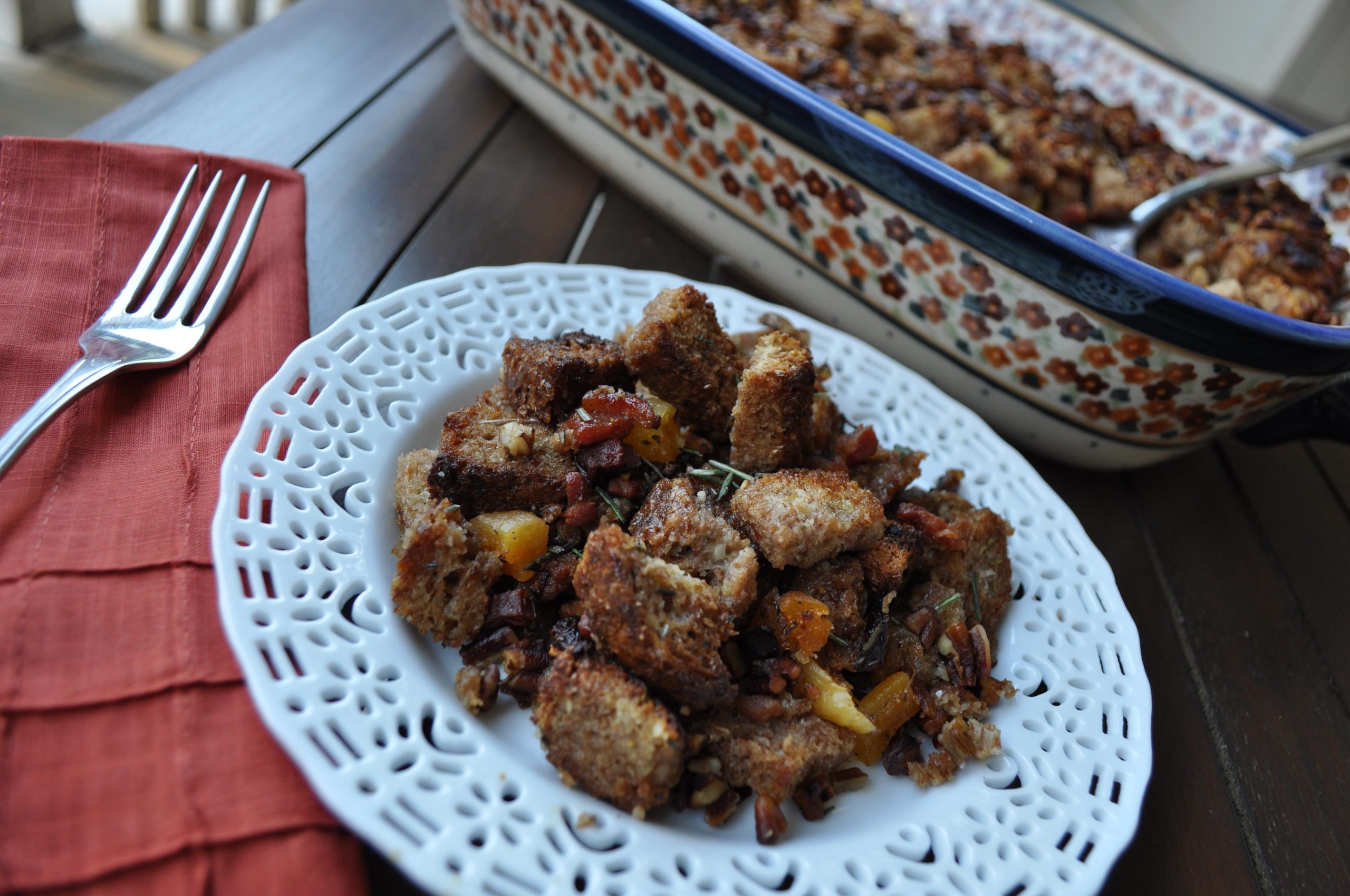 Pancetta Apricot Stuffing with a Brandy Pecan Glaze