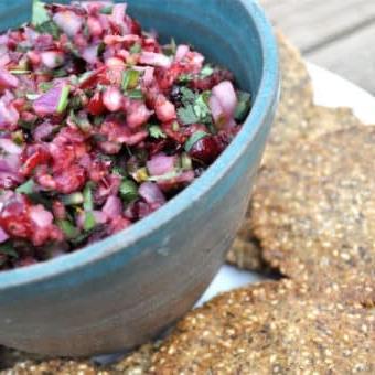 Preiselbeer-Salsa und Chips