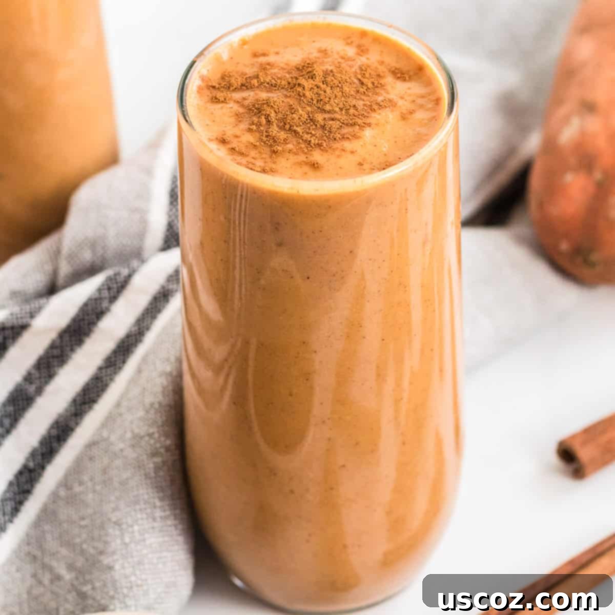 sweet potato smoothie topped with cinnamon
