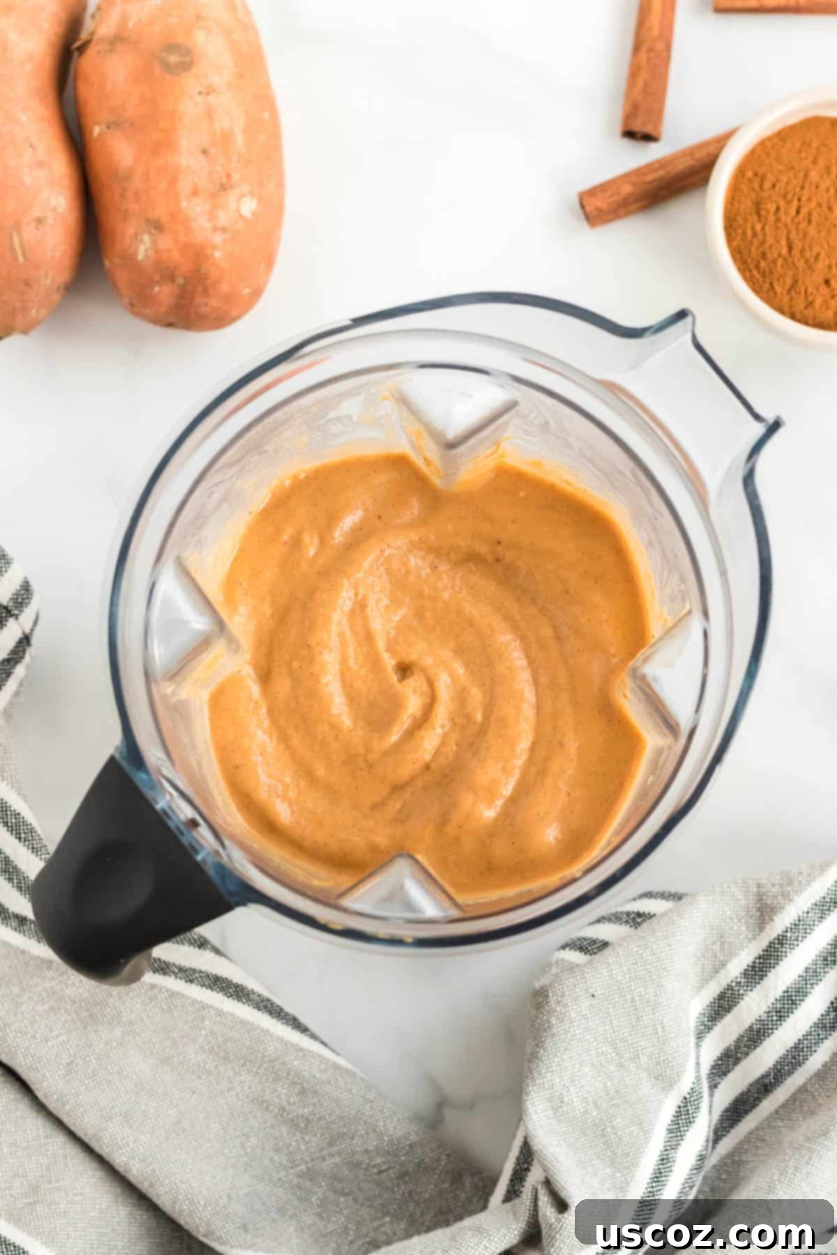 blender with smoothie in it