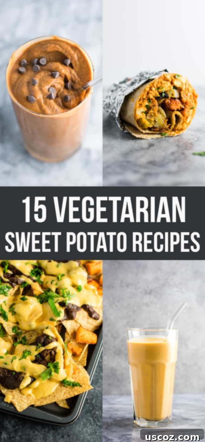 Sweet Potato Perfection: 15 Vegetarian Recipes 2 15 easy and delicious vegetarian sweet potato recipes. From smoothies to nachos, tacos, enchiladas, and more! #vegetarian #sweetpotatoes #sweetpotato #recipe #dinner #breakfast