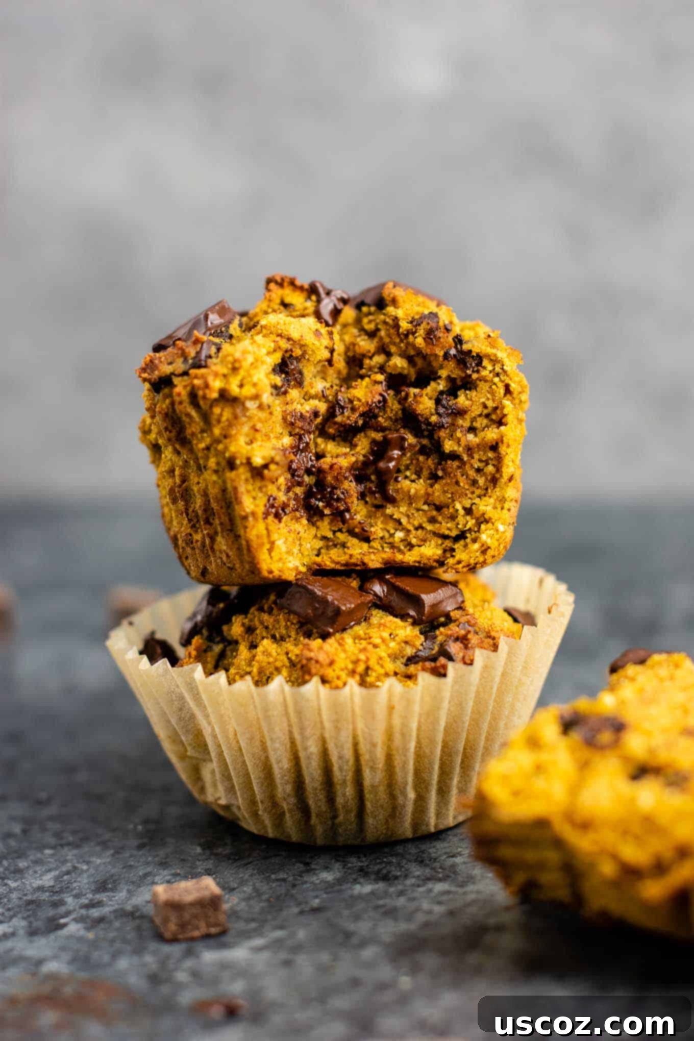 Perfectly Spiced Gluten-Free Pumpkin Muffins 5 pumpkin muffins stacked