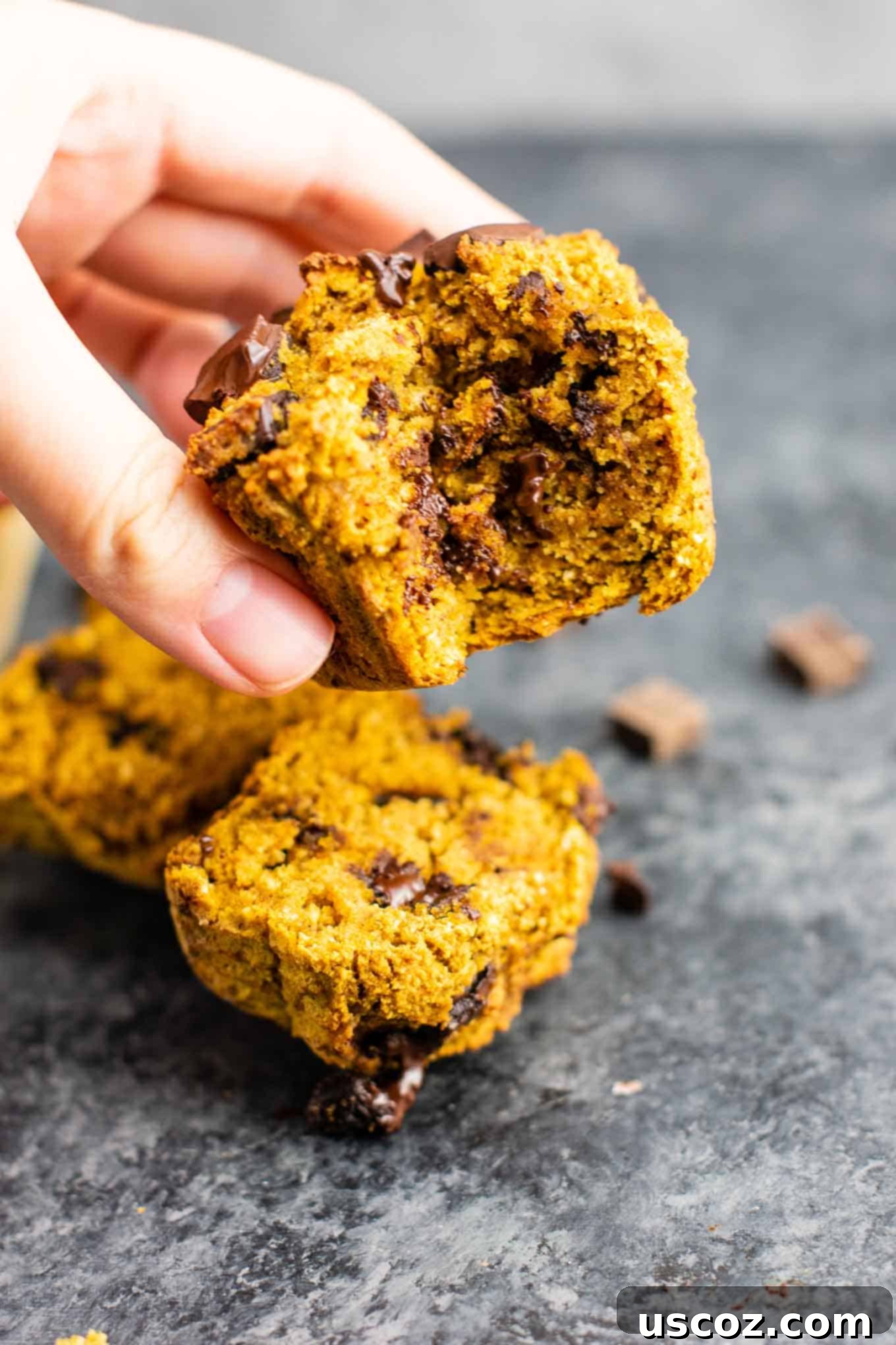 Perfectly Spiced Gluten-Free Pumpkin Muffins 6 holding a gluten free pumpkin muffin
