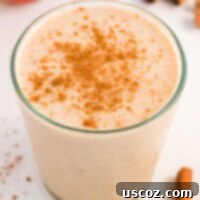 Liquid Apple Pie 11 Glass of healthy apple pie smoothie topped with cinnamon
