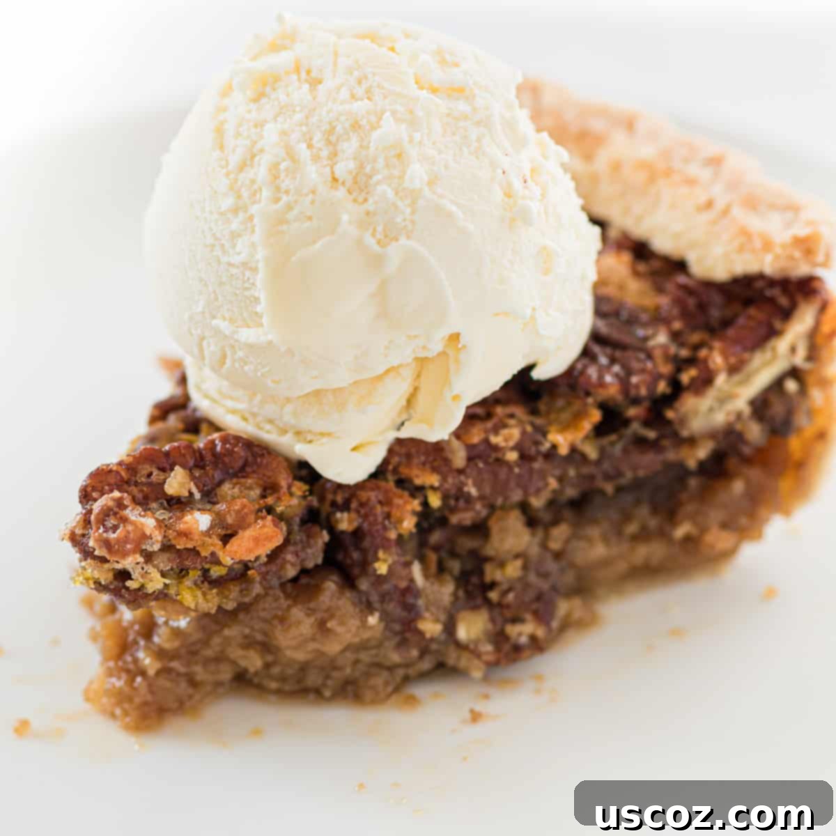 36 Delicious Vegetarian Thanksgiving Dishes 32 A slice of classic pecan pie topped with a scoop of vanilla ice cream