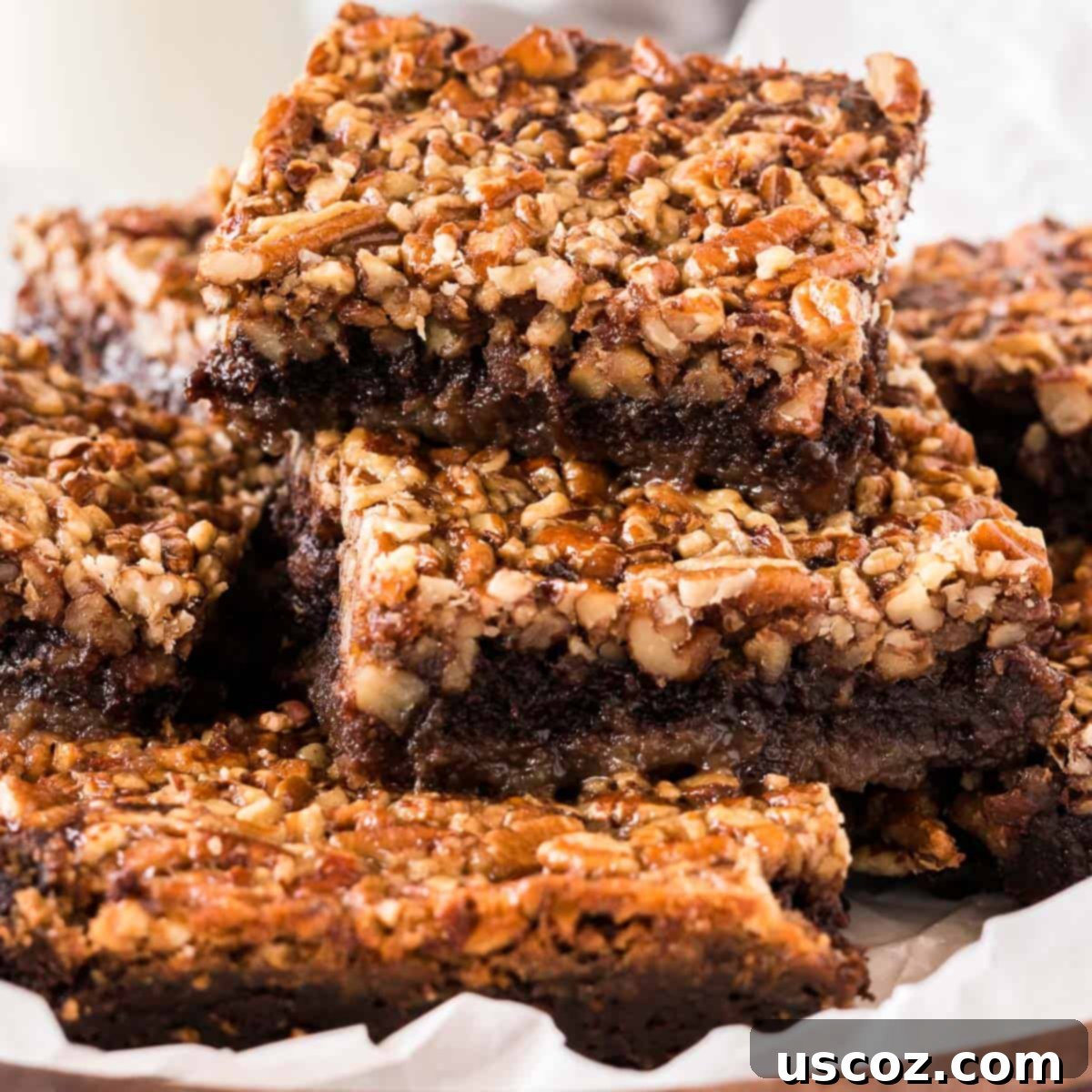36 Delicious Vegetarian Thanksgiving Dishes 34 Pecan pie brownies cut into perfect squares and stacked artfully on a plate