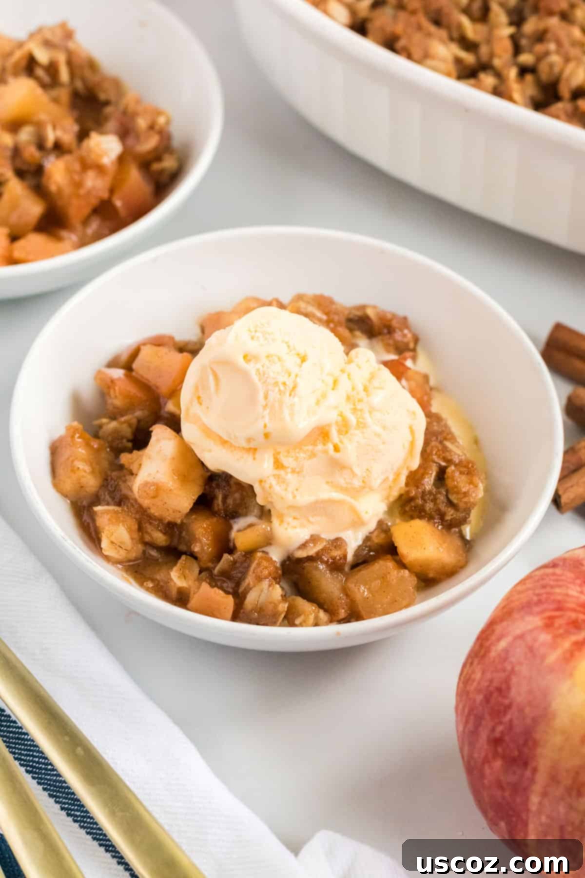 36 Delicious Vegetarian Thanksgiving Dishes 35 Vegan apple crisp served in a bowl, topped with a scoop of vanilla ice cream