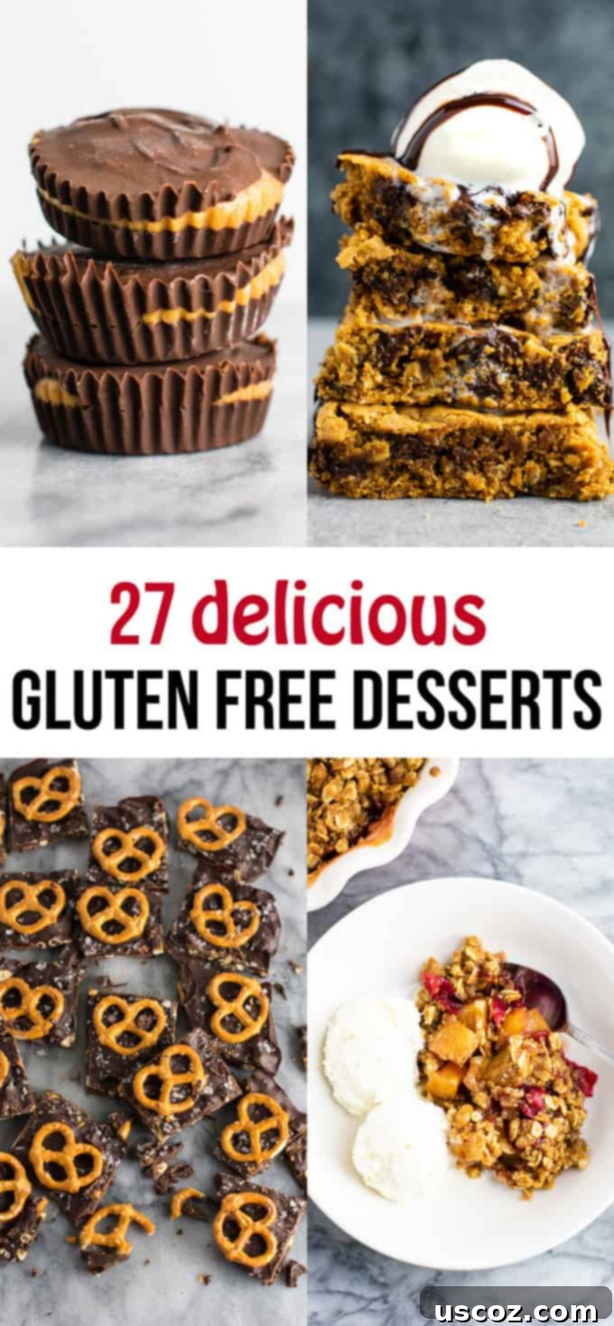 A vibrant collection of 27 delicious gluten free dessert recipes, including gluten free cookie bars, fudge, no bake cookies, and more mouth-watering gluten-free and healthy dessert ideas.