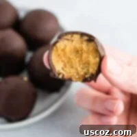 A delicious and healthy peanut butter truffle, showcasing its smooth texture and tempting coating.