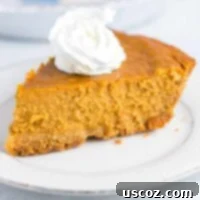 A beautiful slice of gluten-free pumpkin pie on a plate, generously topped with fluffy whipped cream, inviting you to taste autumn.