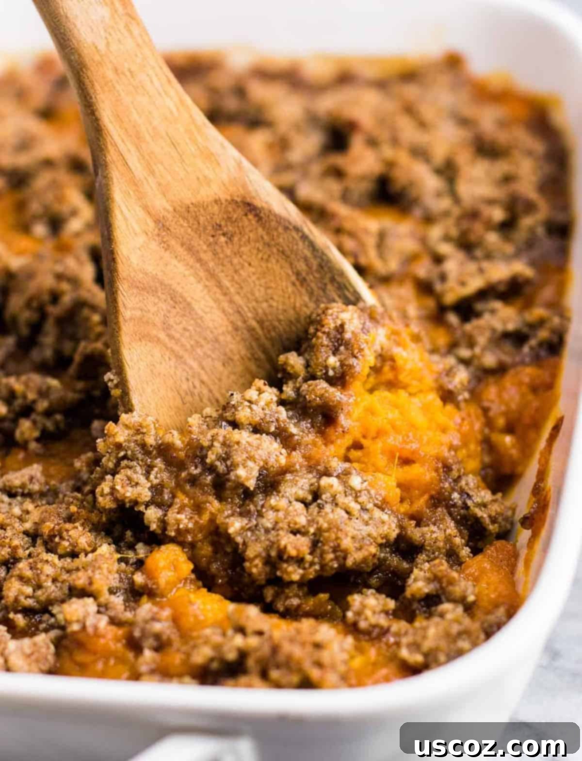 My Plant-Based Thanksgiving Celebration 2 vegetarian thanksgiving menu - Gluten free sweet potato casserole with pecan crumble. This tastes incredible and everyone loves it! #sweetpotatocasserole #thanksgiving #pecans #glutenfree #vegetarian