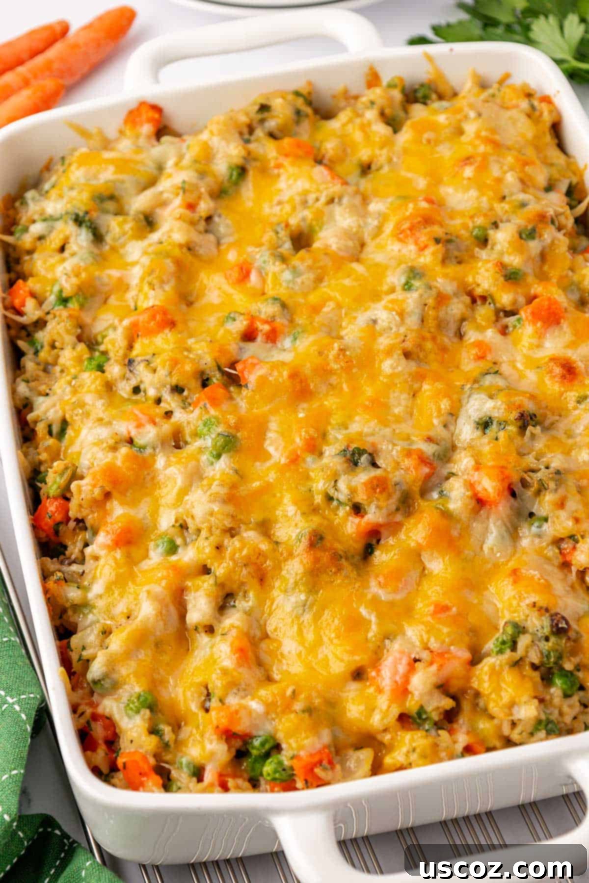 Hearty Veggie Rice Bake 3 Close-up of the delicious and vibrant vegetable rice casserole