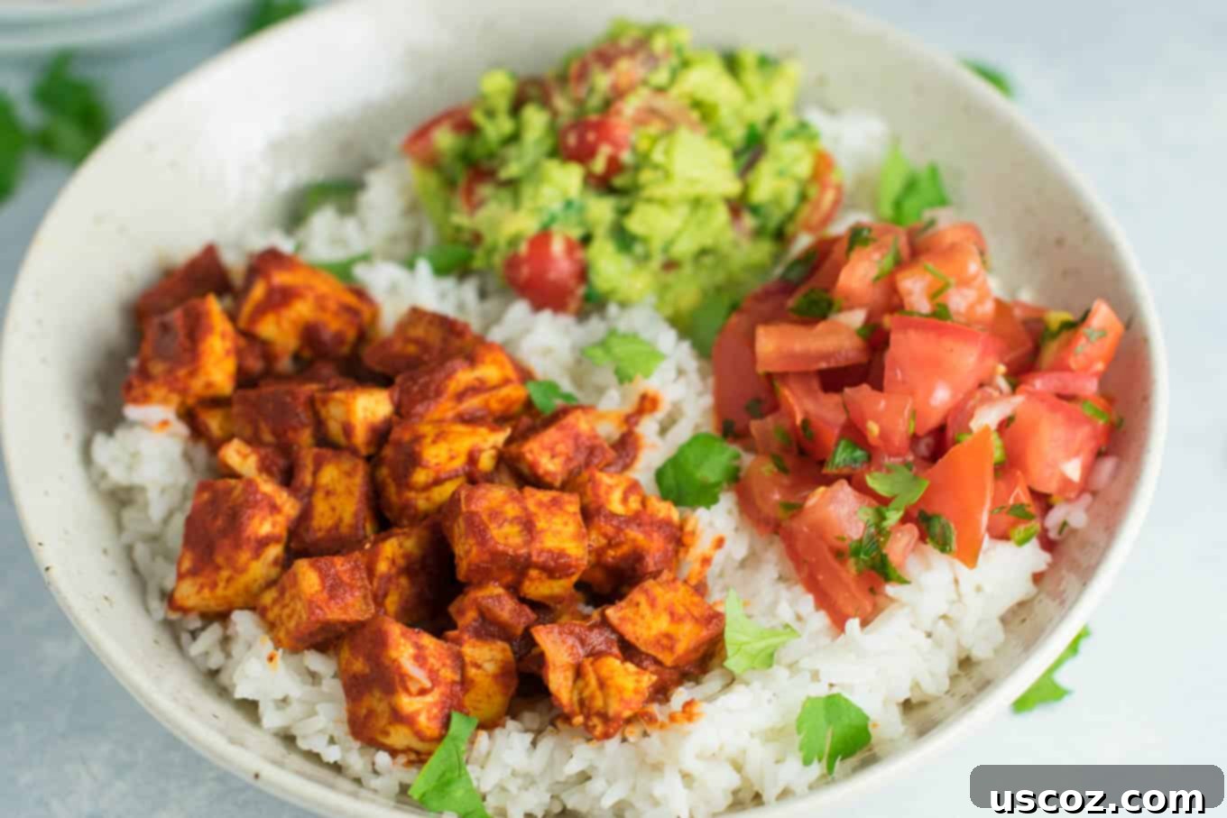 25 Incredible Vegan Recipes 24 best vegan recipes - Easy enchilada tofu burrito bowls with homemade guacamole and salsa. Bring chipotle to your kitchen with this delicious recipe! #vegan #burritobowls #tofuburritobowls