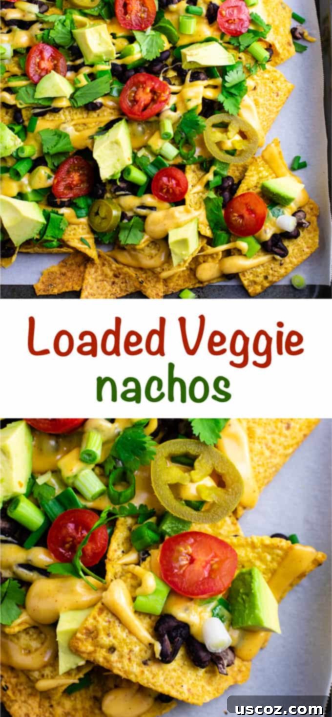 Epic Plant-Based Nachos 9 Loaded veggie nachos topped with homemade nacho cheese sauce. These are amazing! #veggienachos #vegetarian #nachocheese #nachocheesesauce