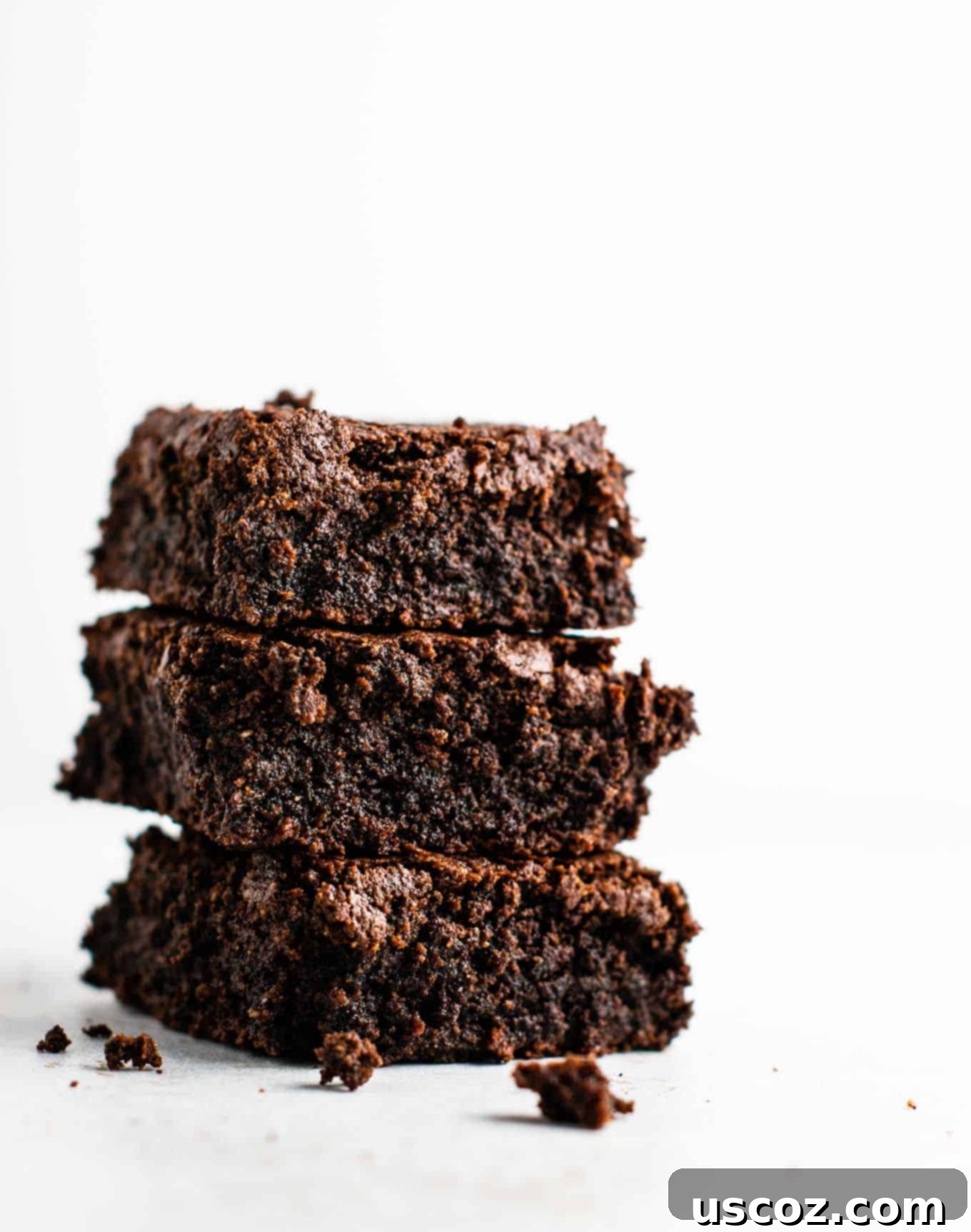 Fudgy gluten-free dairy-free brownies made with oat flour and coconut flour, showcasing their thick, rich texture.