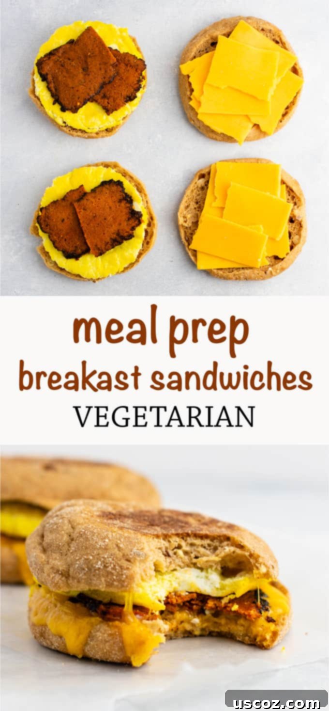 Meal Prep Vegetarian breakfast sandwich - these easy English muffin breakfast sandwiches taste amazing and are so easy to make! #vegetarian #breakfast #mealprep #englishmuffin #breakfastsandwich 