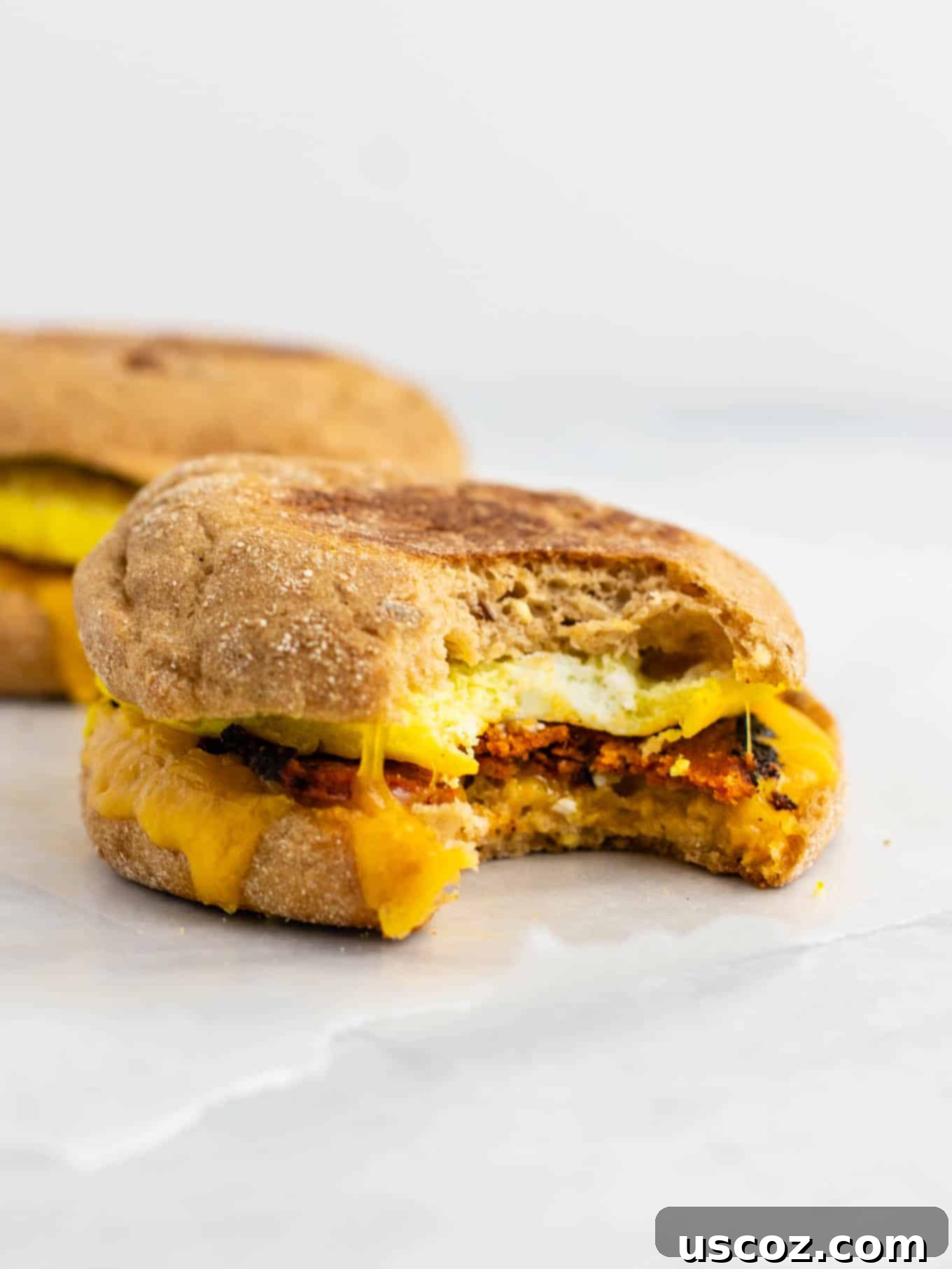 Meal Prep Vegetarian breakfast sandwich - these easy English muffin breakfast sandwiches taste amazing and are so easy to make! #vegetarian #breakfast #mealprep #englishmuffin #breakfastsandwich 