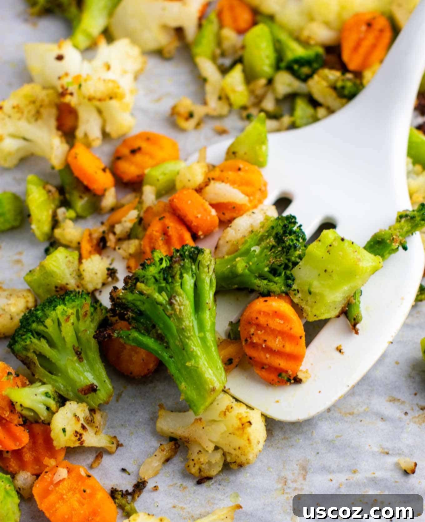 Easy Roasted Frozen Vegetables 8 How to roast frozen vegetables – these are amazing and so easy to make! #frozenvegetables #roastedvegetables #sidedish #vegan #vegetables #vegetarian