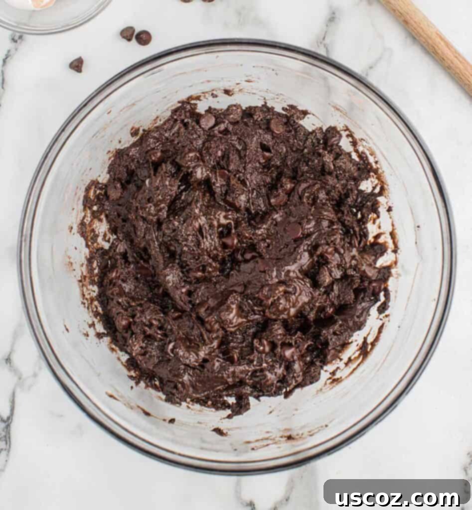 Easy Cake Mix Brownies 7 Brownie batter mixed together in a bowl, showcasing its thick, fudgy consistency.