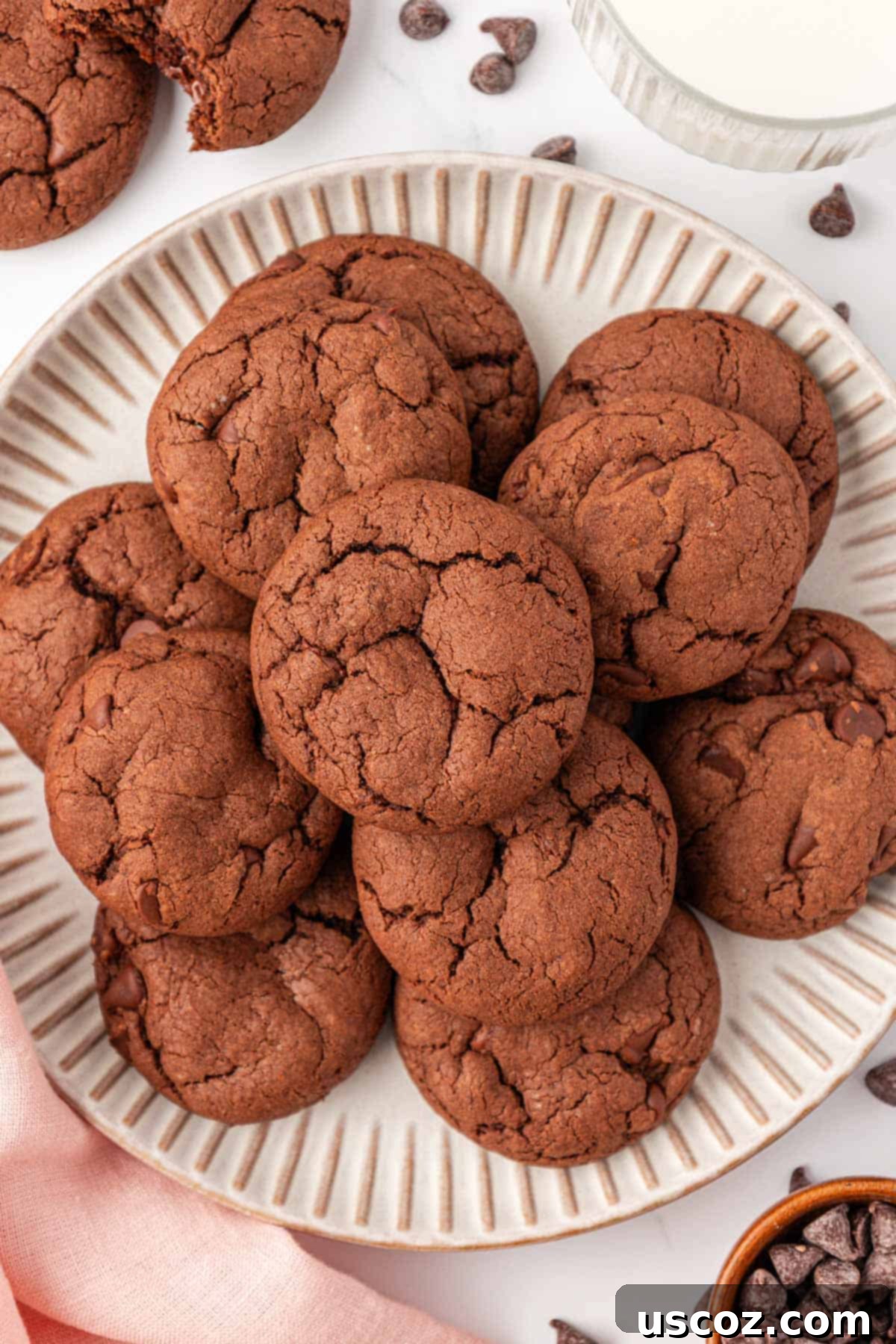 Decadent Chocolate Cake Mix Cookies 17 a plate of freshly baked chocolate cake mix cookies, ready to be served
