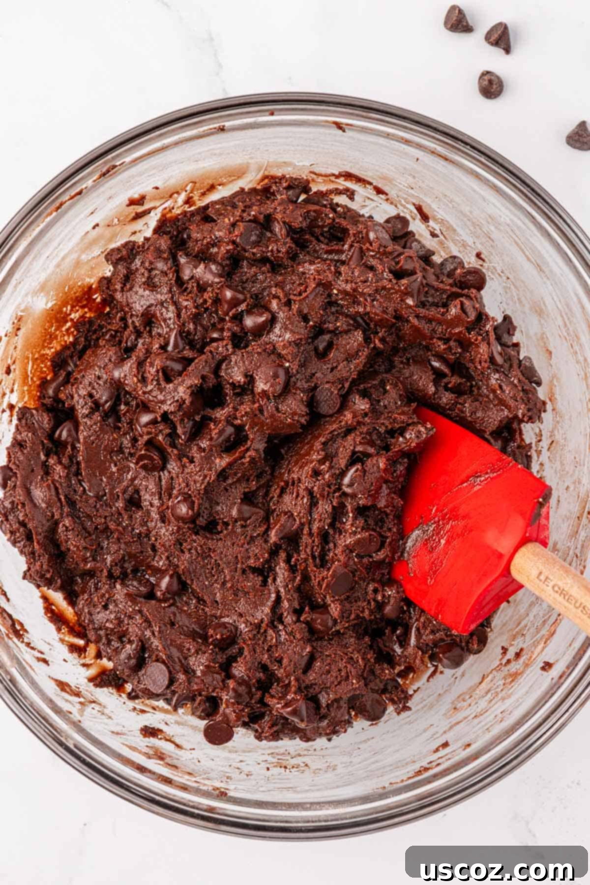 Decadent Chocolate Cake Mix Cookies 8 chocolate cake mix cookie batter with chocolate chips fully mixed in