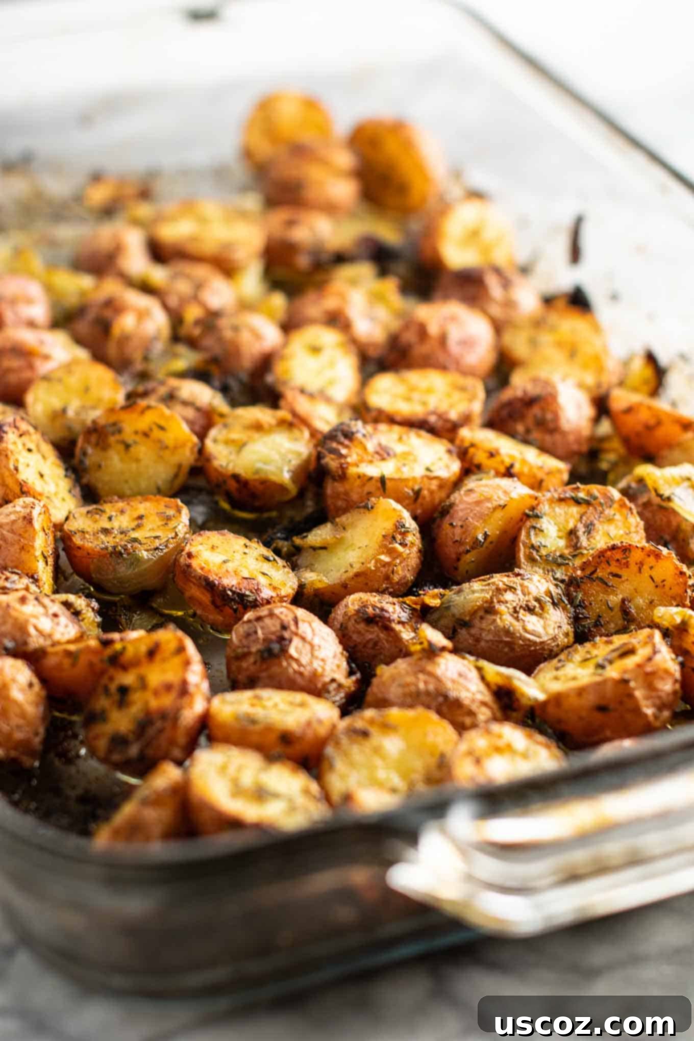 Caramelized Onion and Potato Medley 10 A vibrant side dish of golden roasted potatoes and caramelized onions, ready to serve.