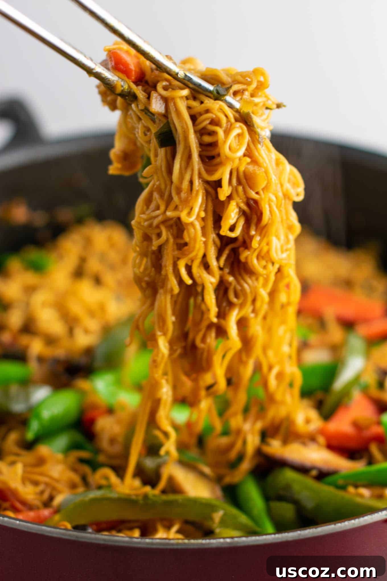 Sizzling Ramen Stir-Fry 11 Easy stir fry dinner recipe with a variety of colorful vegetables and ramen noodles.
