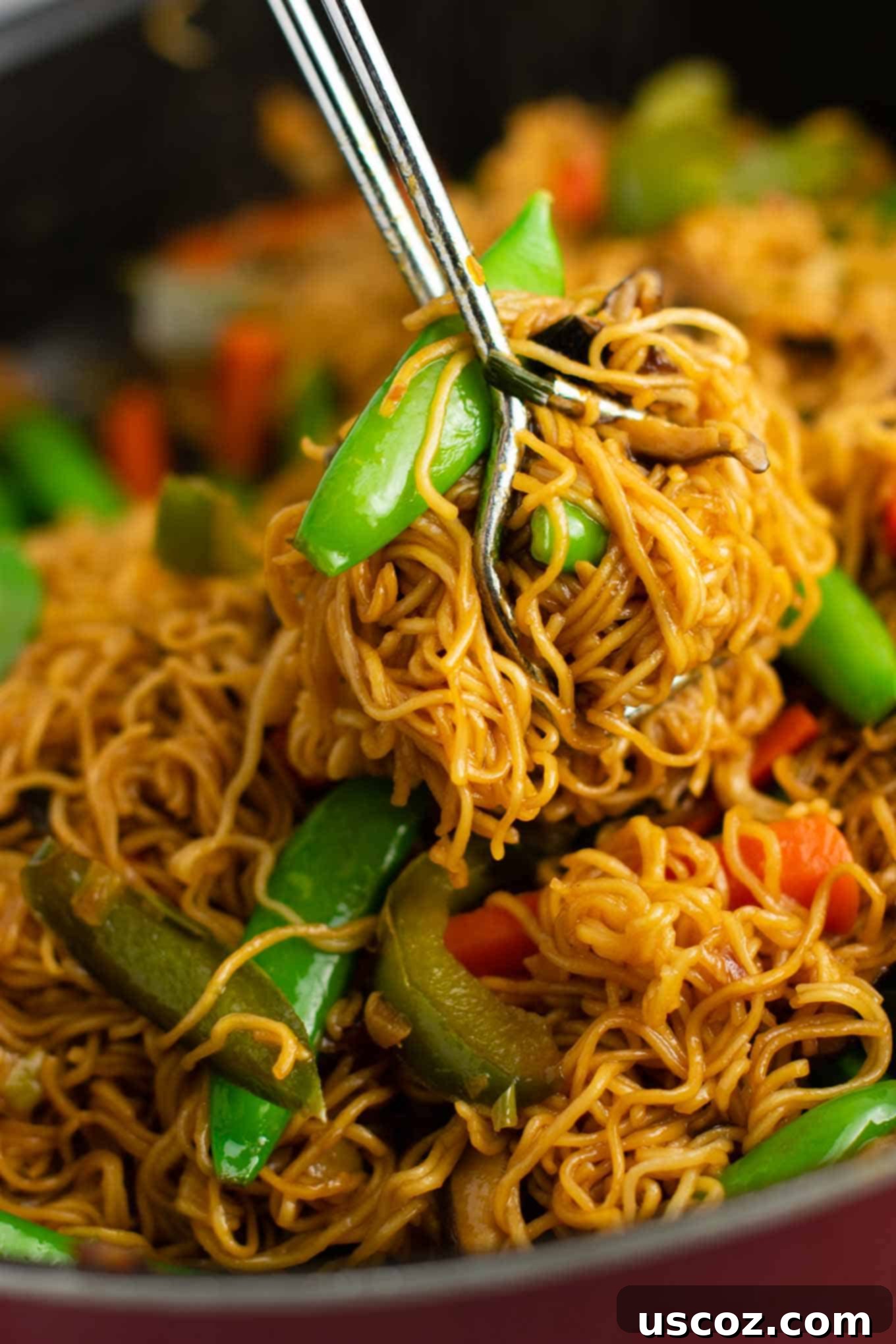 Sizzling Ramen Stir-Fry 14 Close-up of a vibrant stir fry ramen dish, showcasing the noodles and vegetables.