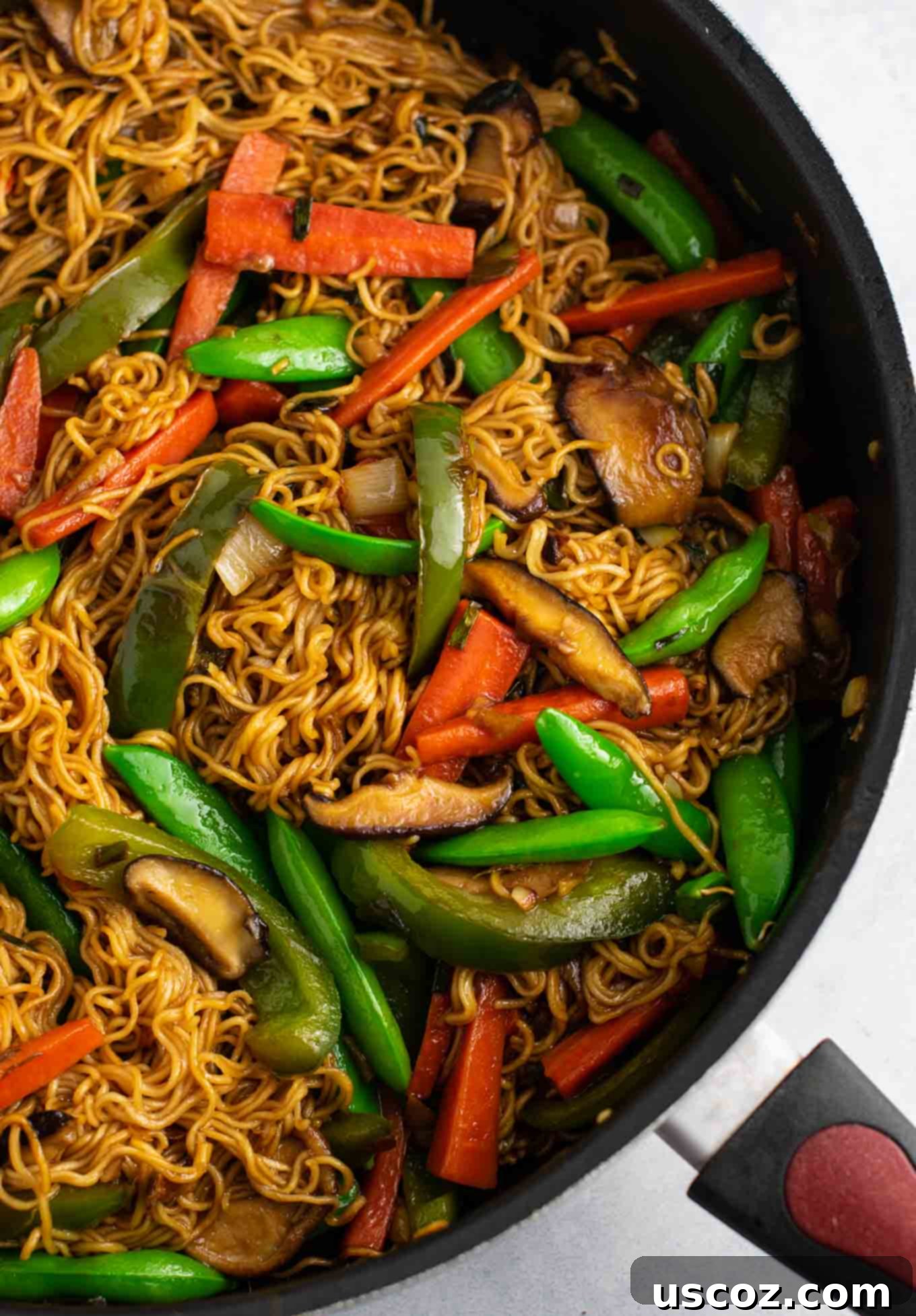 Sizzling Ramen Stir-Fry 15 A large serving of easy stir fry dinner with ramen noodles and various vegetables.