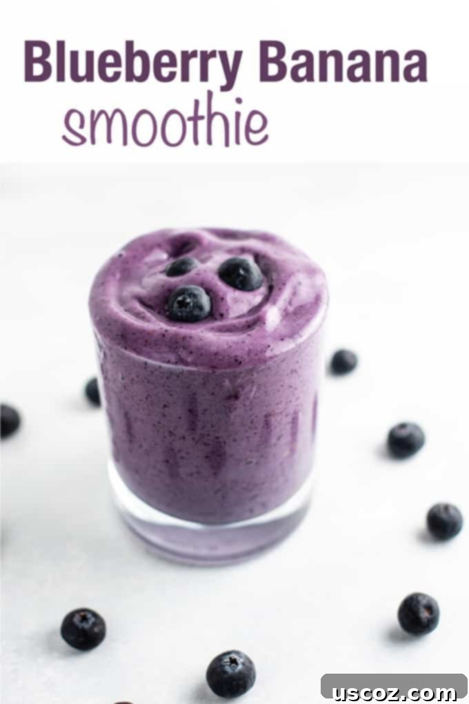 Blueberry Banana Bliss Smoothie 6 Image featuring the text "Blueberry Banana Smoothie" along with a visual of the smoothie.