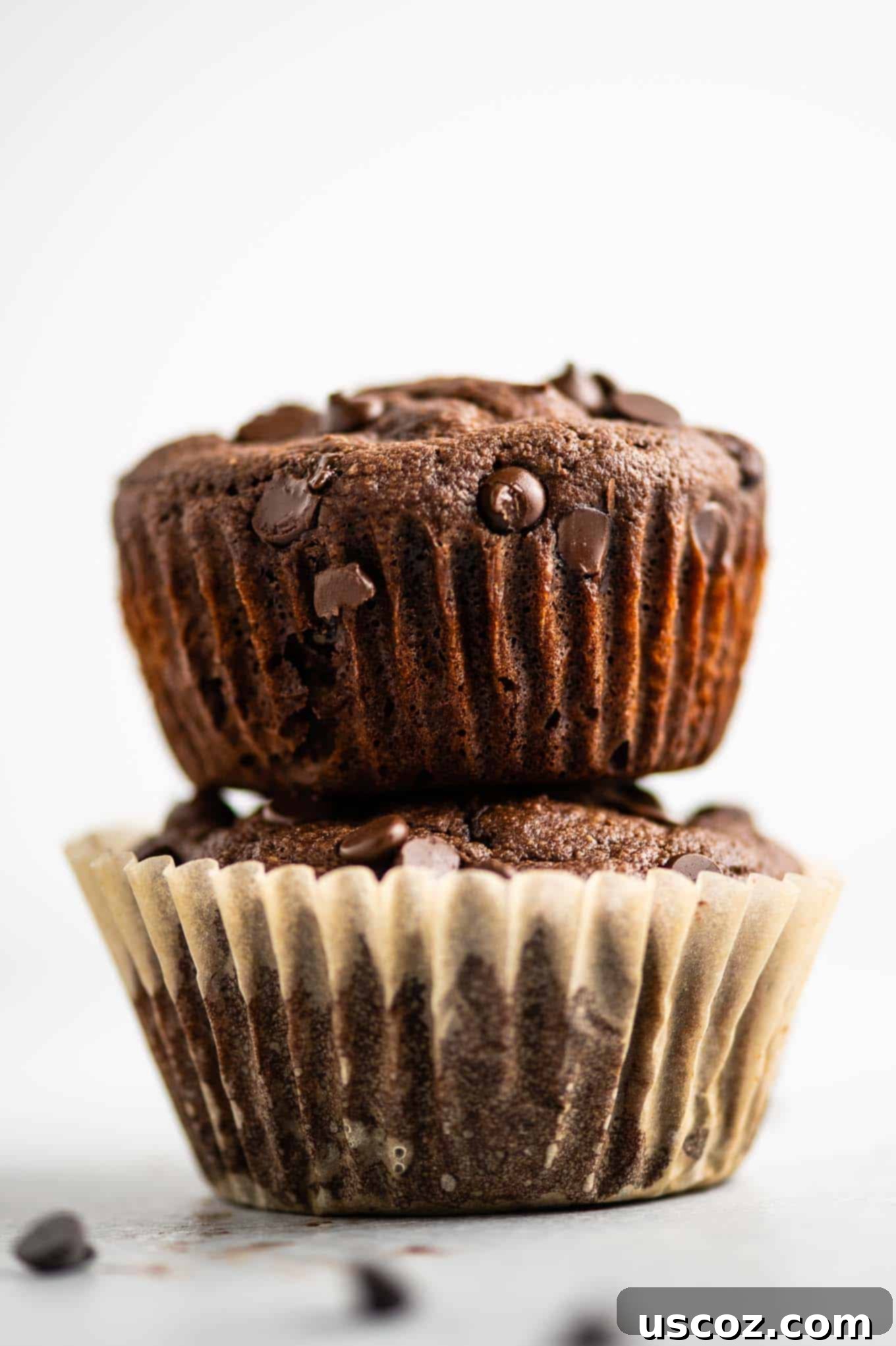 Irresistible Gluten-Free Chocolate Muffins 3 two gluten free chocolate muffins stacked