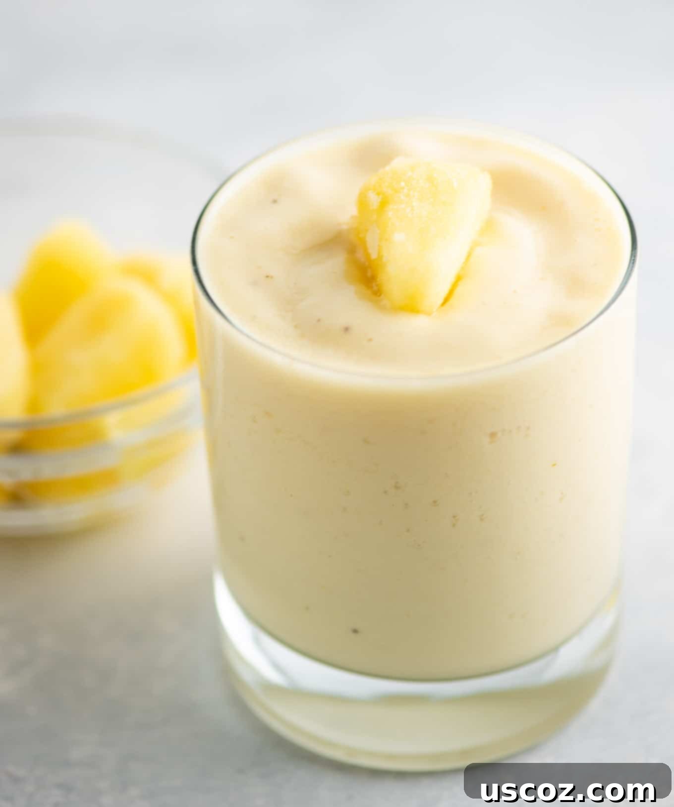 Tropical Pineapple Chill 6 frosty pineapple smoothie in a glass