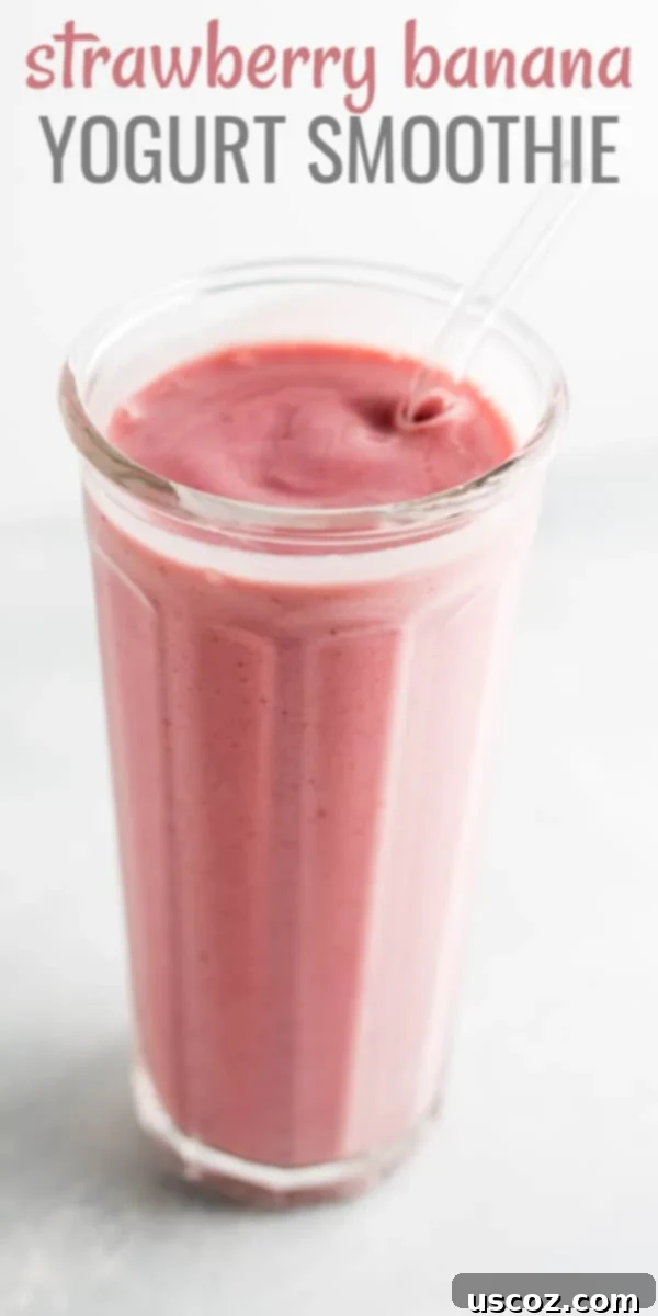 image with text "strawberry banana yogurt smoothie", perfect for pinning