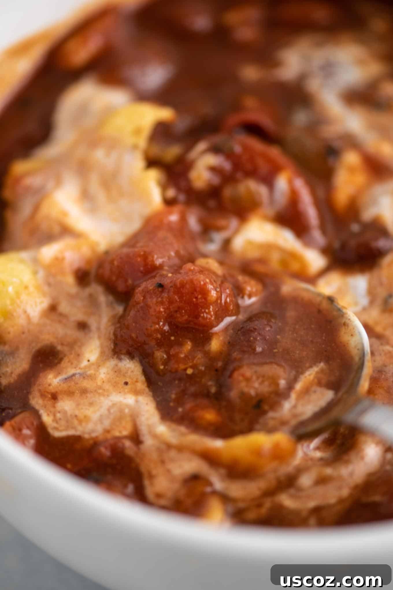 Easy Slow Cooker Vegetarian Chili 7 up close image of the finished chili in a bowl