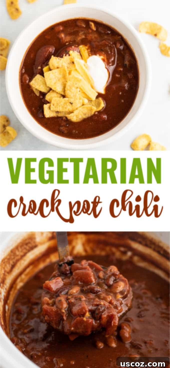 Easy Slow Cooker Vegetarian Chili 10 image with text "vegetarian crock pot chili"