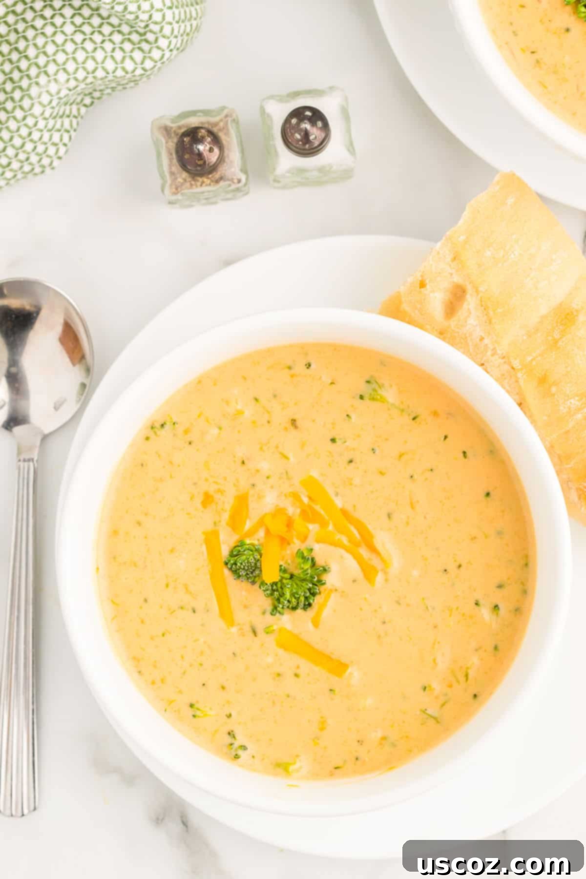 Velvety Broccoli Cheddar Soup 12 broccoli cheese panera soup in a bowl