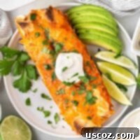 Irresistible Vegetarian Enchiladas 19 veggie enchiladas on a plate topped with sour cream and garnished with lime and avocado