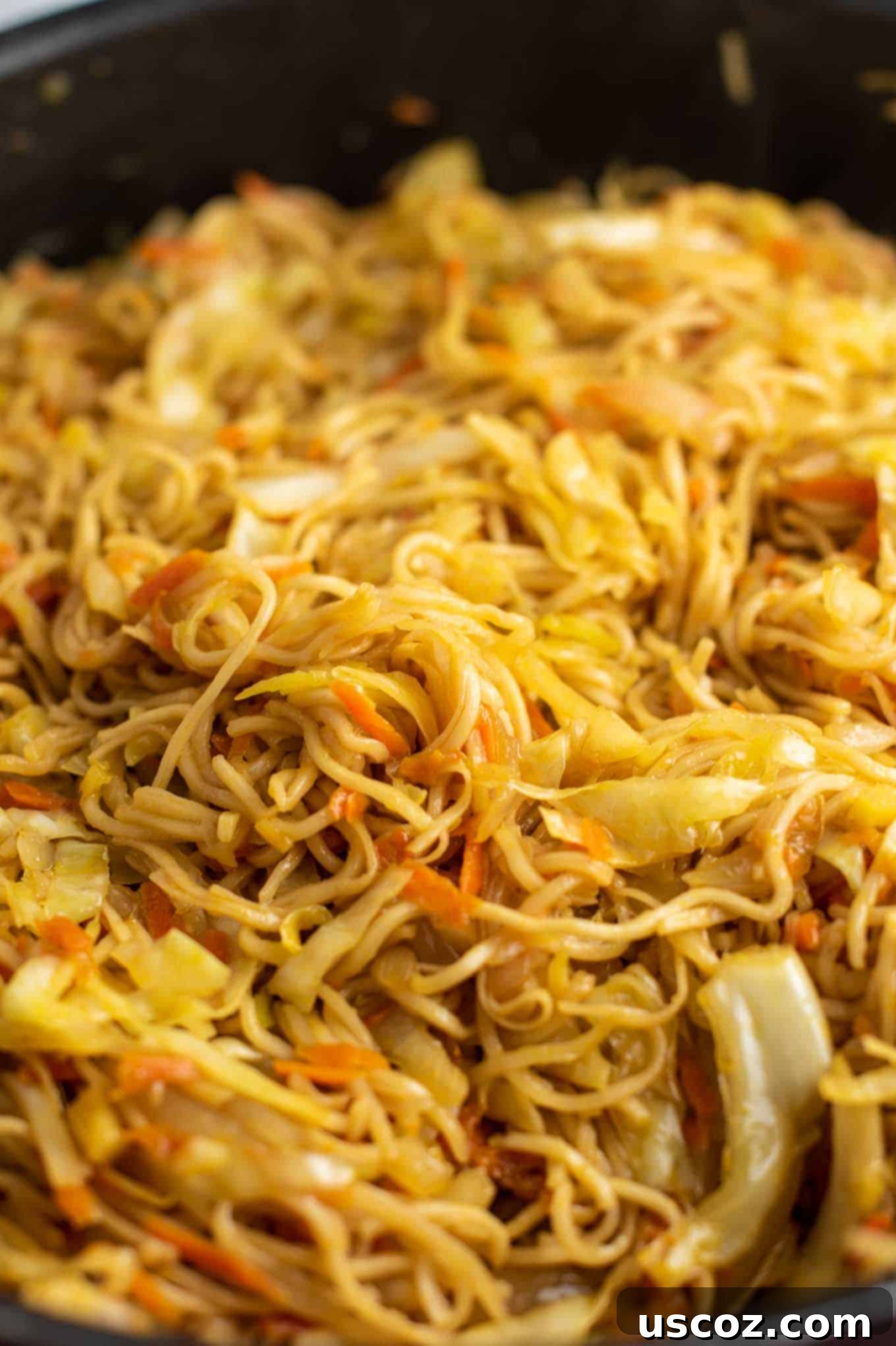 Savory Cabbage Stir Fry 12 cabbage recipe with ramen noodles, glistening with sauce