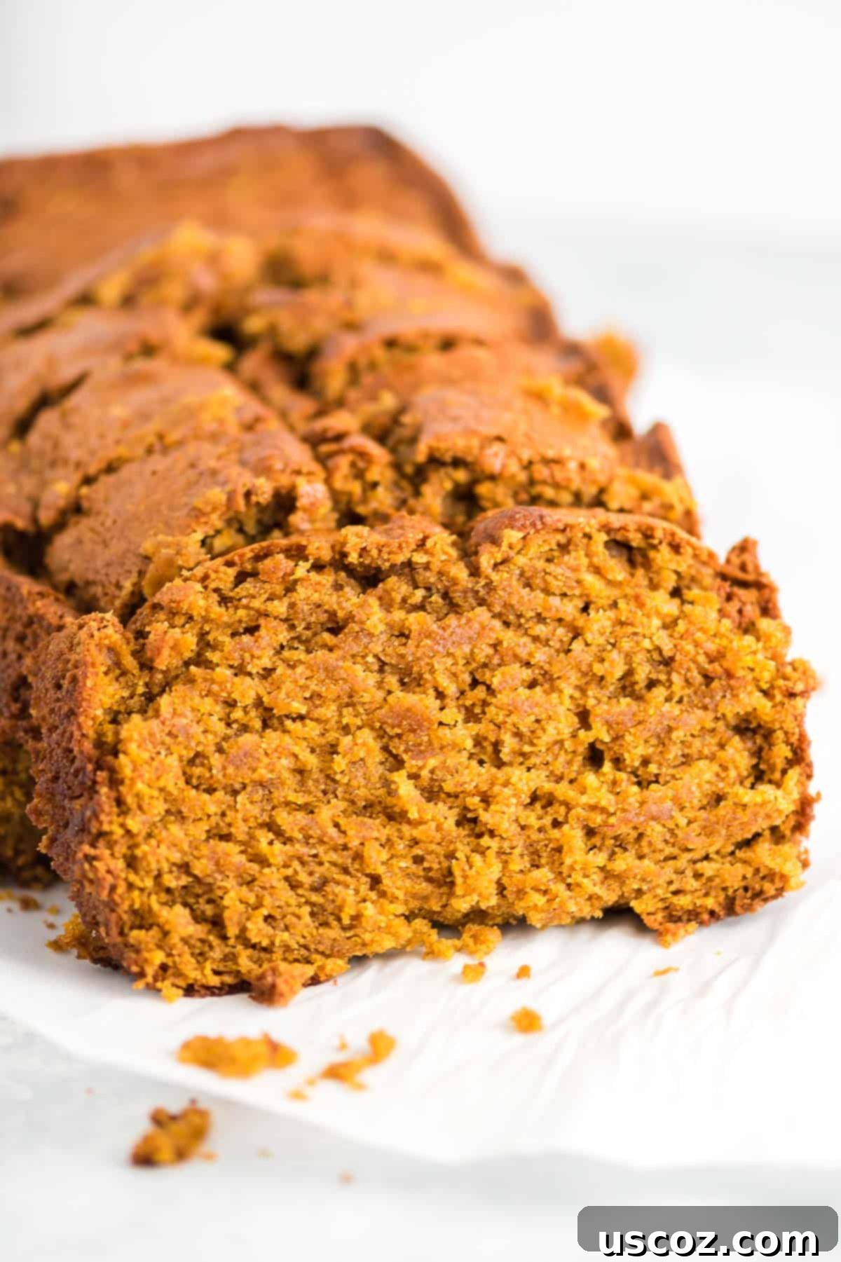 loaf of pumpkin bread cut into slices