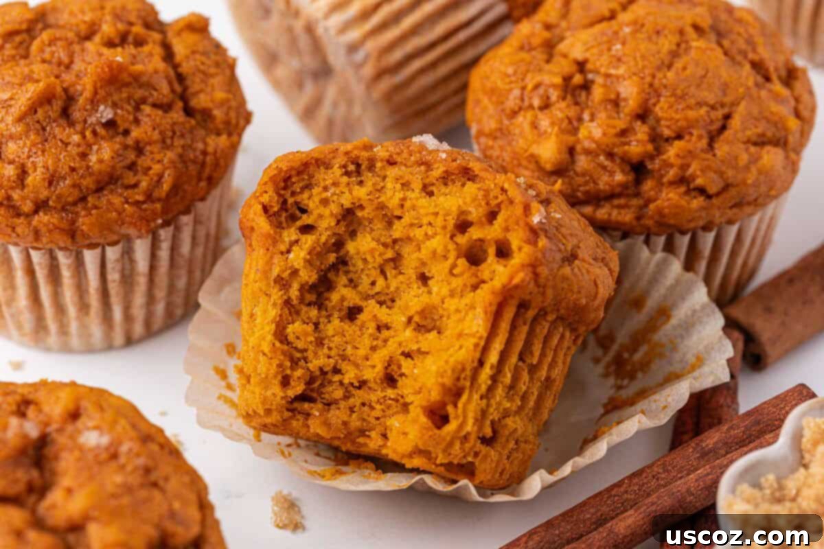 Effortless Cake Mix Pumpkin Muffins 14 a single cake mix pumpkin muffin with a bite taken out, resting on a rustic wooden surface