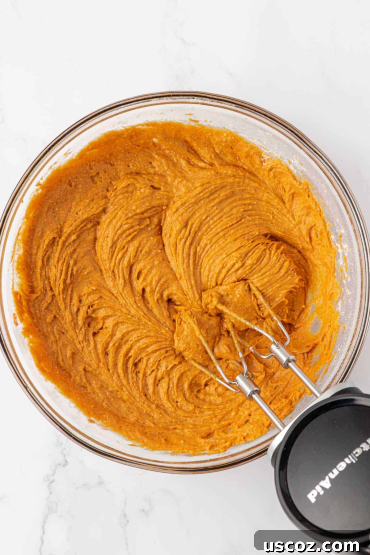 Effortless Cake Mix Pumpkin Muffins 6 pumpkin muffin batter after being mixed together