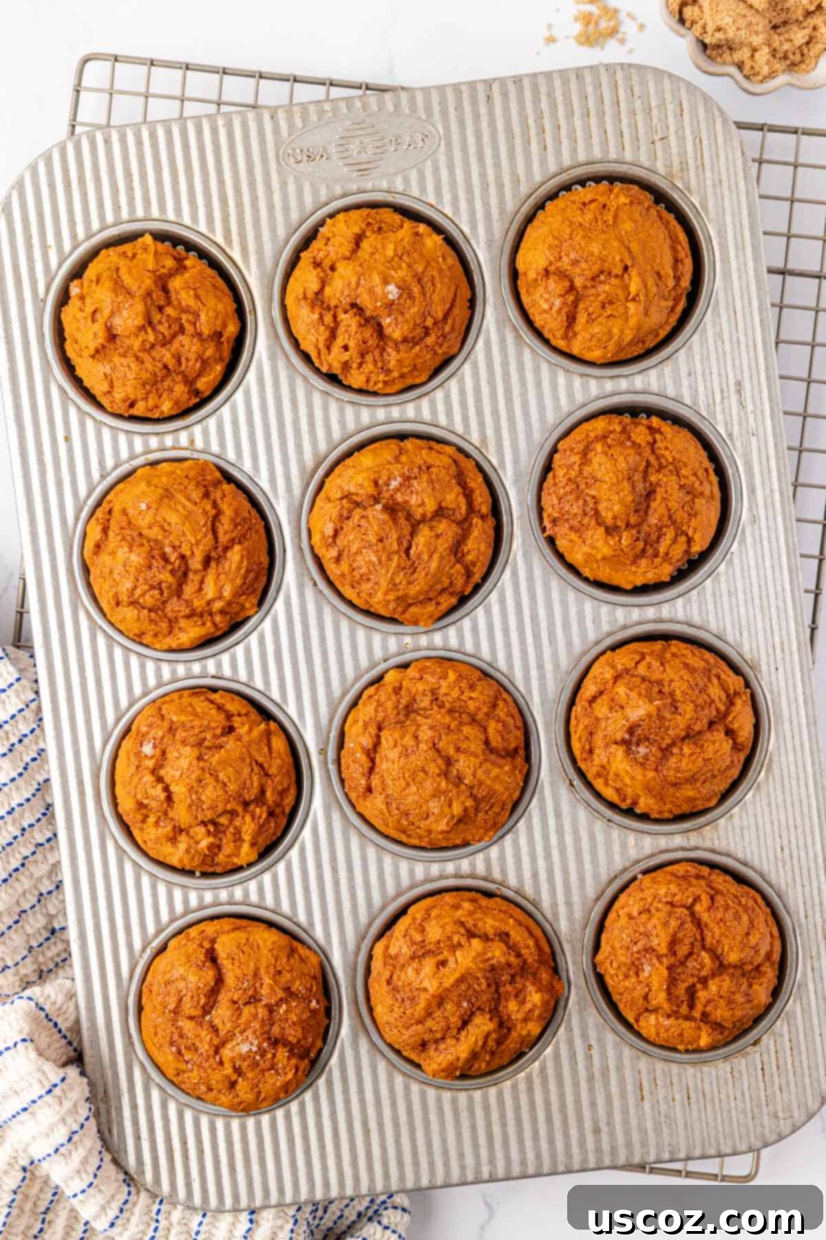 Effortless Cake Mix Pumpkin Muffins 10 freshly baked cake mix pumpkin muffins in a muffin tin