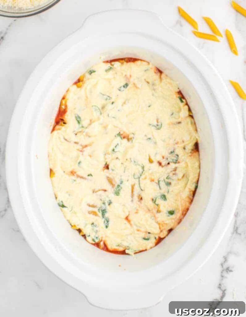 final ricotta layer in the crock pot