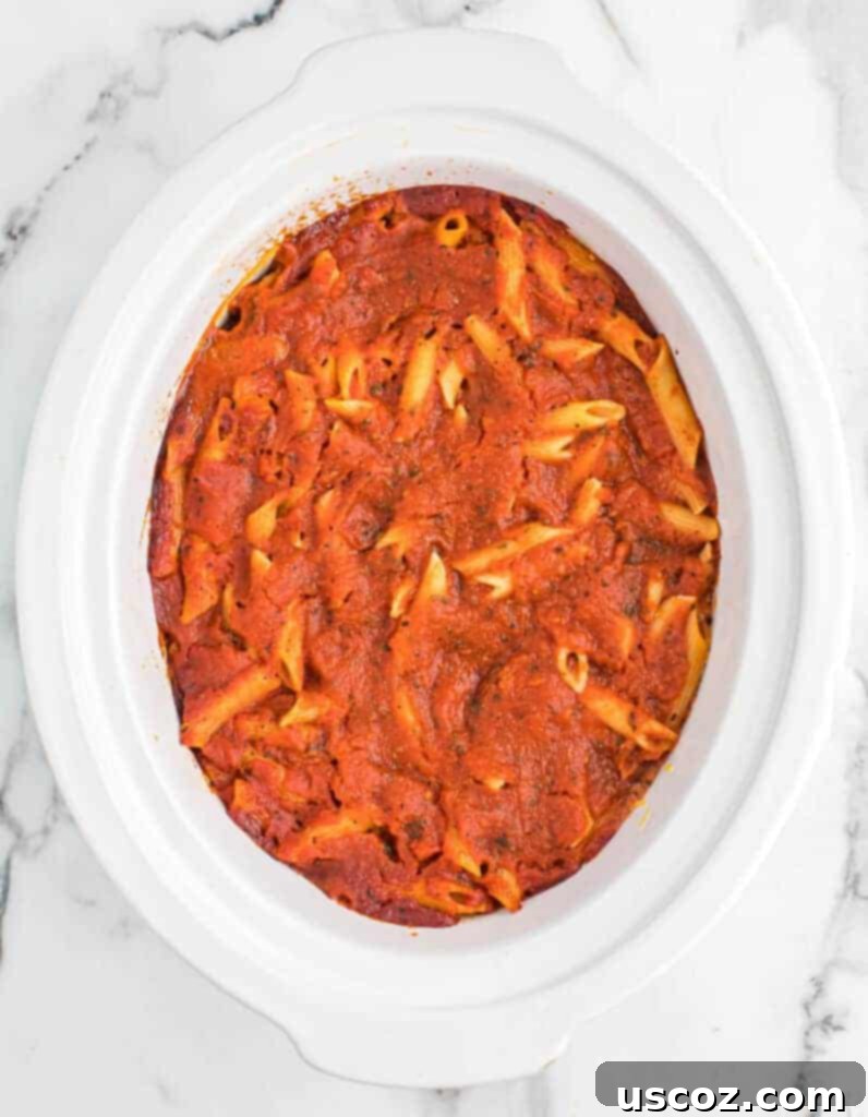 cooked crock pot baked ziti