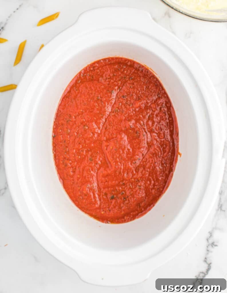 pasta sauce in a slow cooker