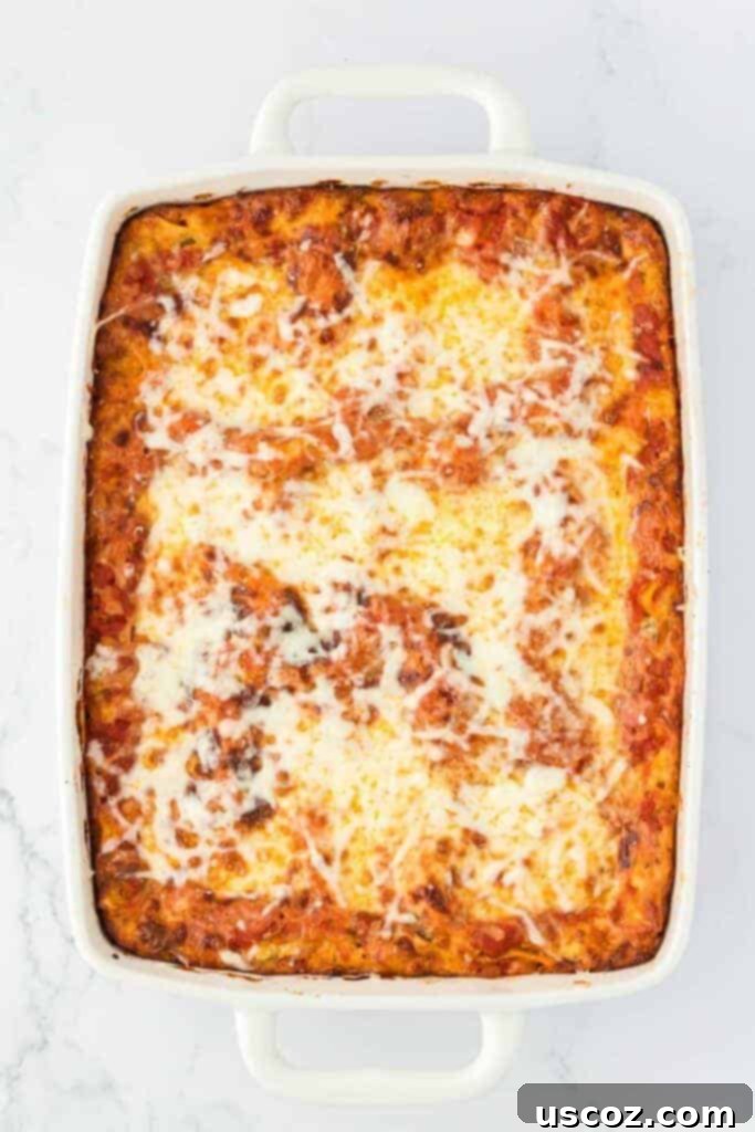 Classic Cheese Lasagna 23 A glistening, freshly baked three-cheese lasagna, hot and bubbly directly from the oven, with melted cheese and rich sauce.