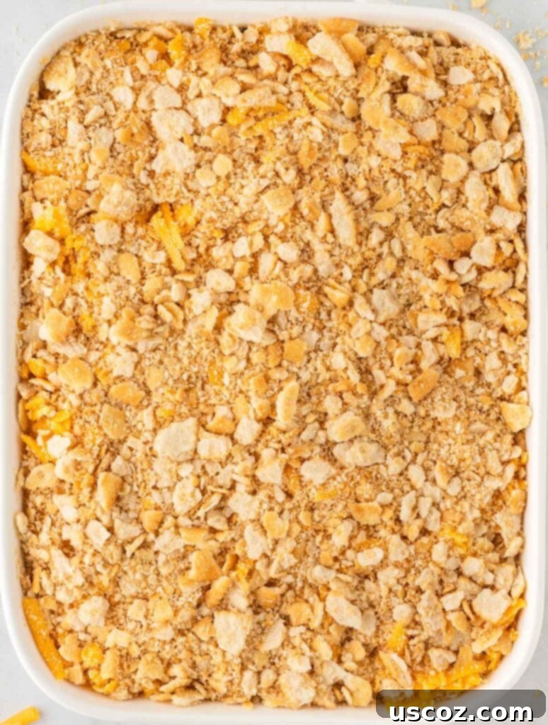 Crispy Ritz Broccoli Bake 11 broccoli casserole topped with cheddar cheese and crushed ritz crackers