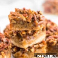 Decadent Pecan Pie Bars 14 pecan pie bars stacked