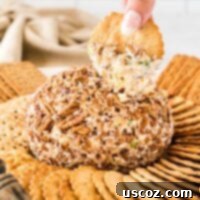 Party Perfect Cheese Ball 15 The classic easy cheese ball, perfectly round and coated in pecans, surrounded by a festive array of crackers.